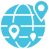 Blue globe with location pins icon.